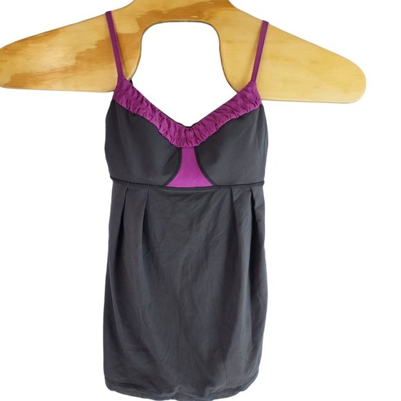 Lululemon Bliss Womens 4 Black Purple Adjustable Strap Tank Top‎ With Pads - Picture 1 of 4